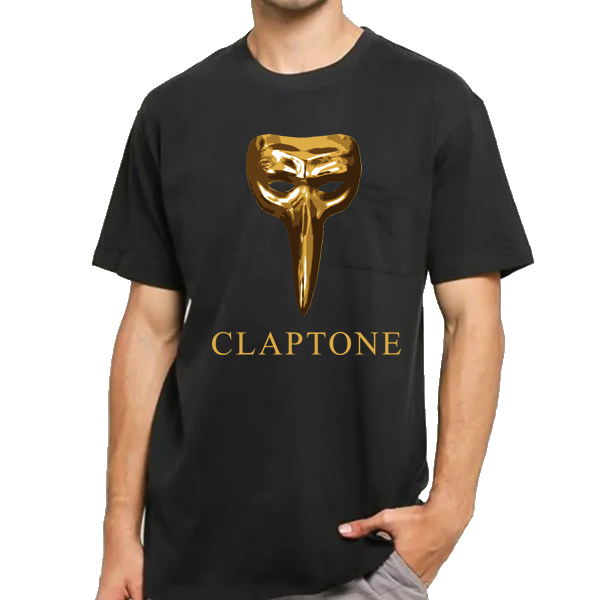 Claptone Gold Mask T-Shirt, Logo Printed, Fanshop, 100% Cotton, Casual Clothes, Merchandise, Short Sleeve Claptone Gold Mask T-Shirt